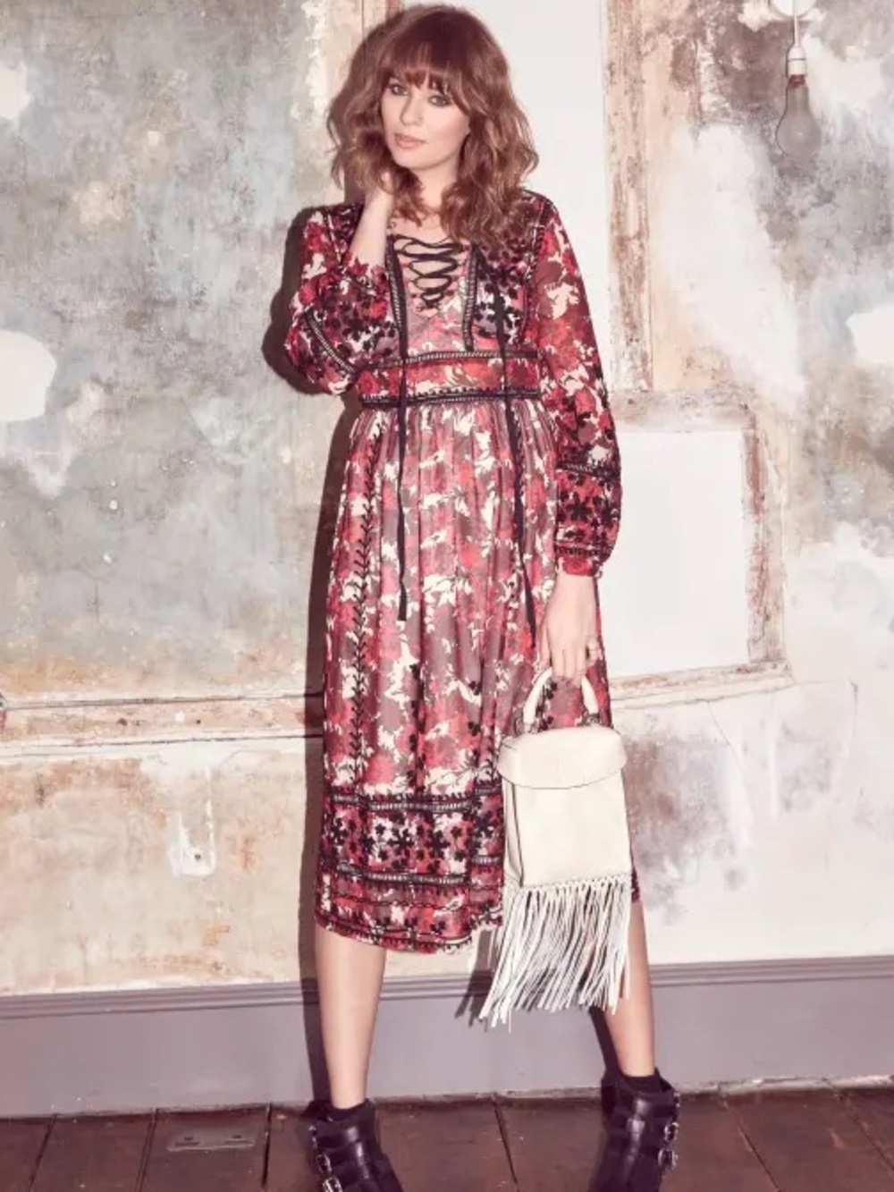TOPSHOP Embroidered Midi Dress 4 Midnight Floral Crochet Lace Boho Bishop Womens